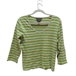 VINTAGE ABERCROMBIE & FITCH Striped V Neck Cotton Tee Top 90s Y2K Friends Size L